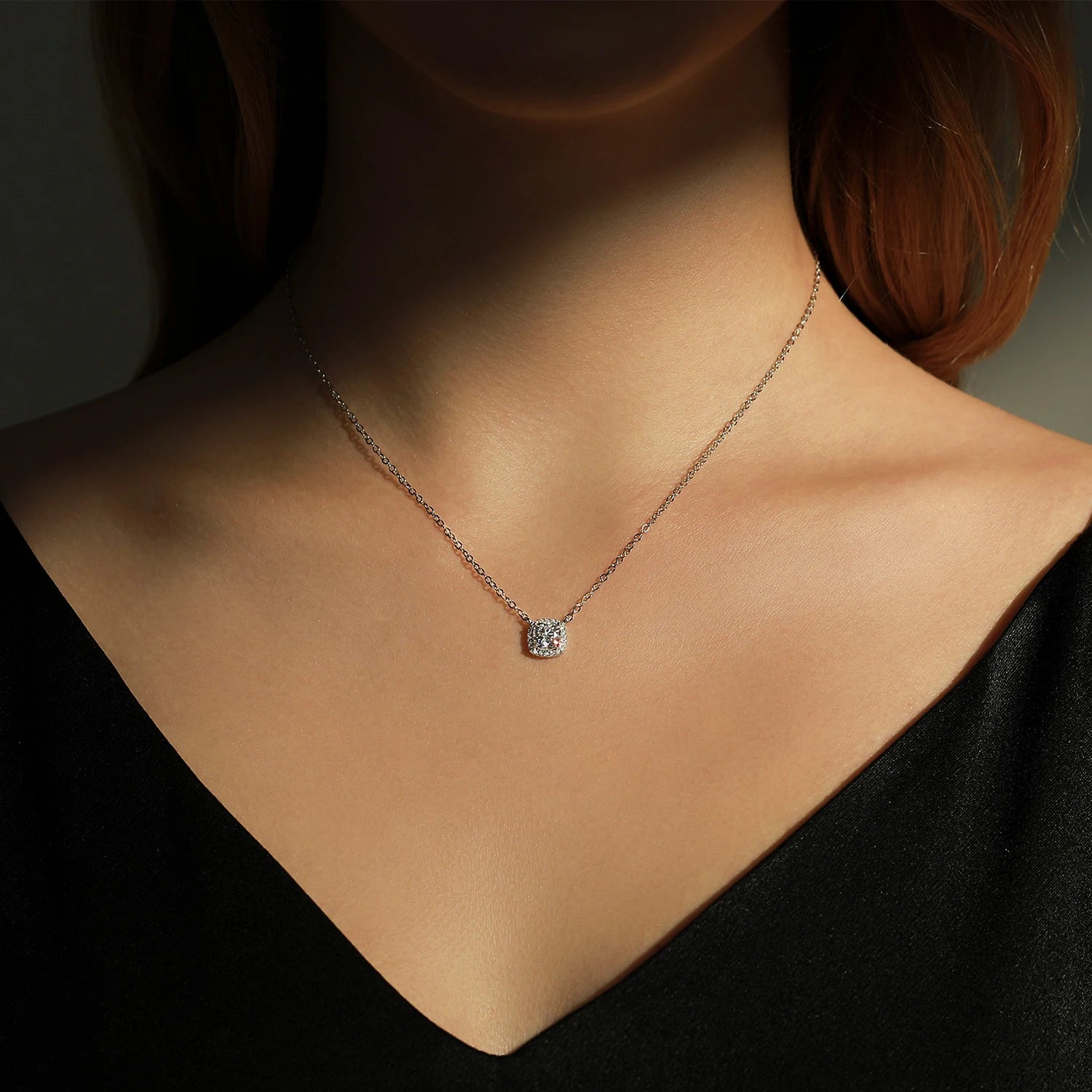 Round halo moissanite pendant option elegant silver chain