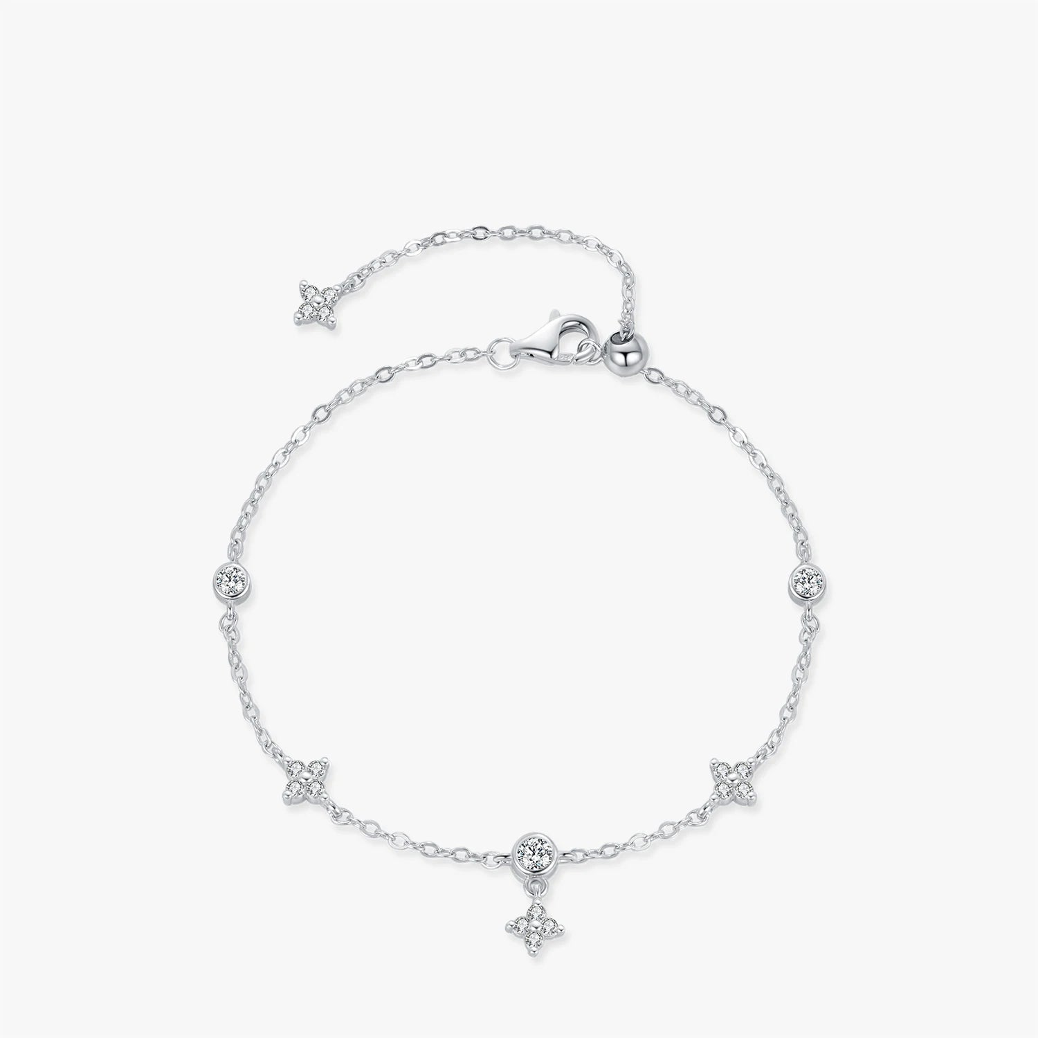 Lucky clover cz charm bracelet in 925 sterling silver for elegant stacking