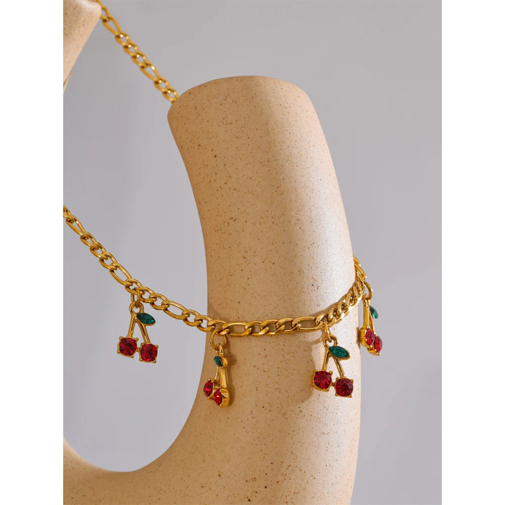 Sparkling cubic zirconia cherry drop necklace and matching bracelet
