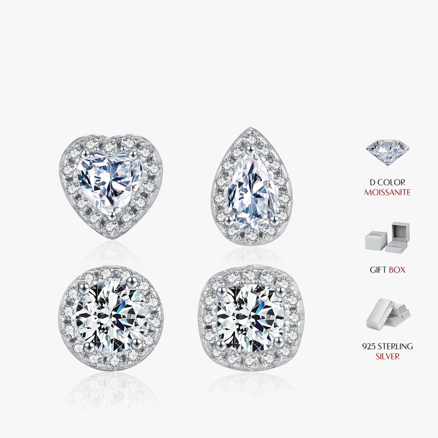Close up of stud earrings with moissanite jewelry sparkle