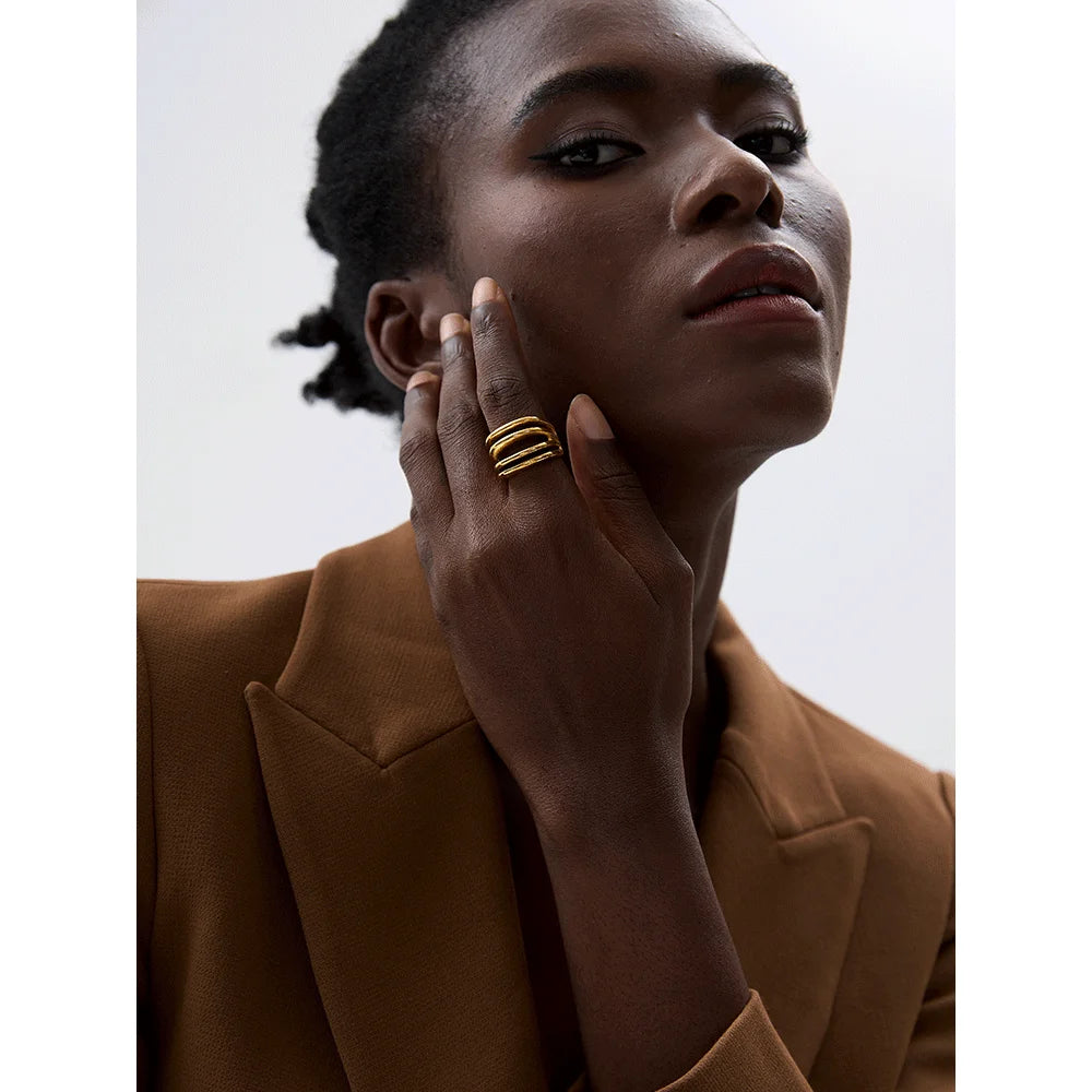 Jewelry stainless steel ring boasting gold in ring finish