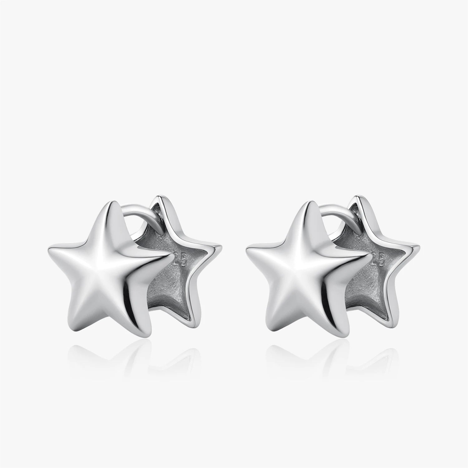 Double sided star hoop earrings in 925 sterling silver