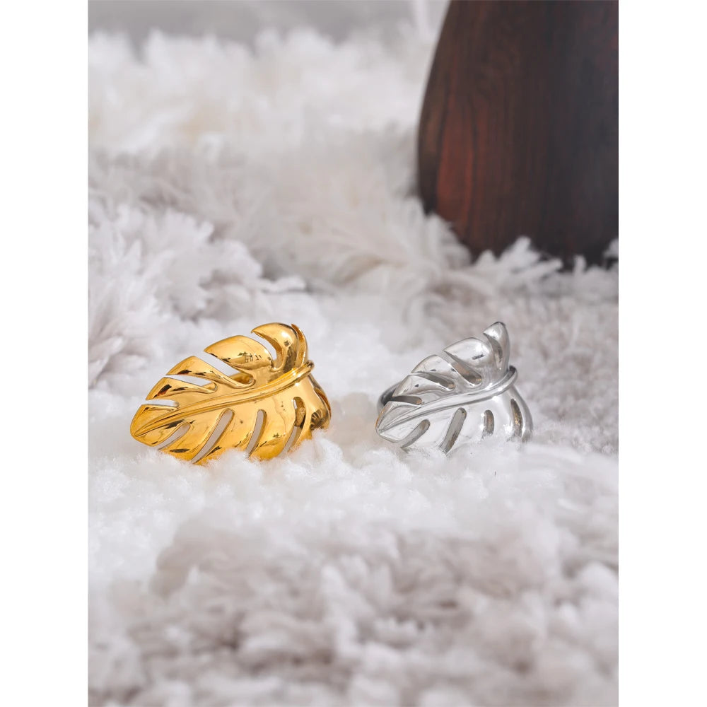Unique jewelry leaf open ring gold finish