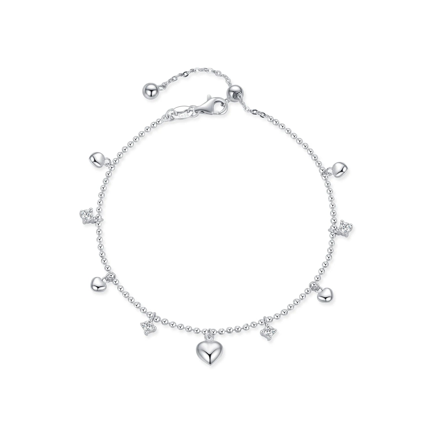 Mirror hearts charm bracelet for women in sterling silver