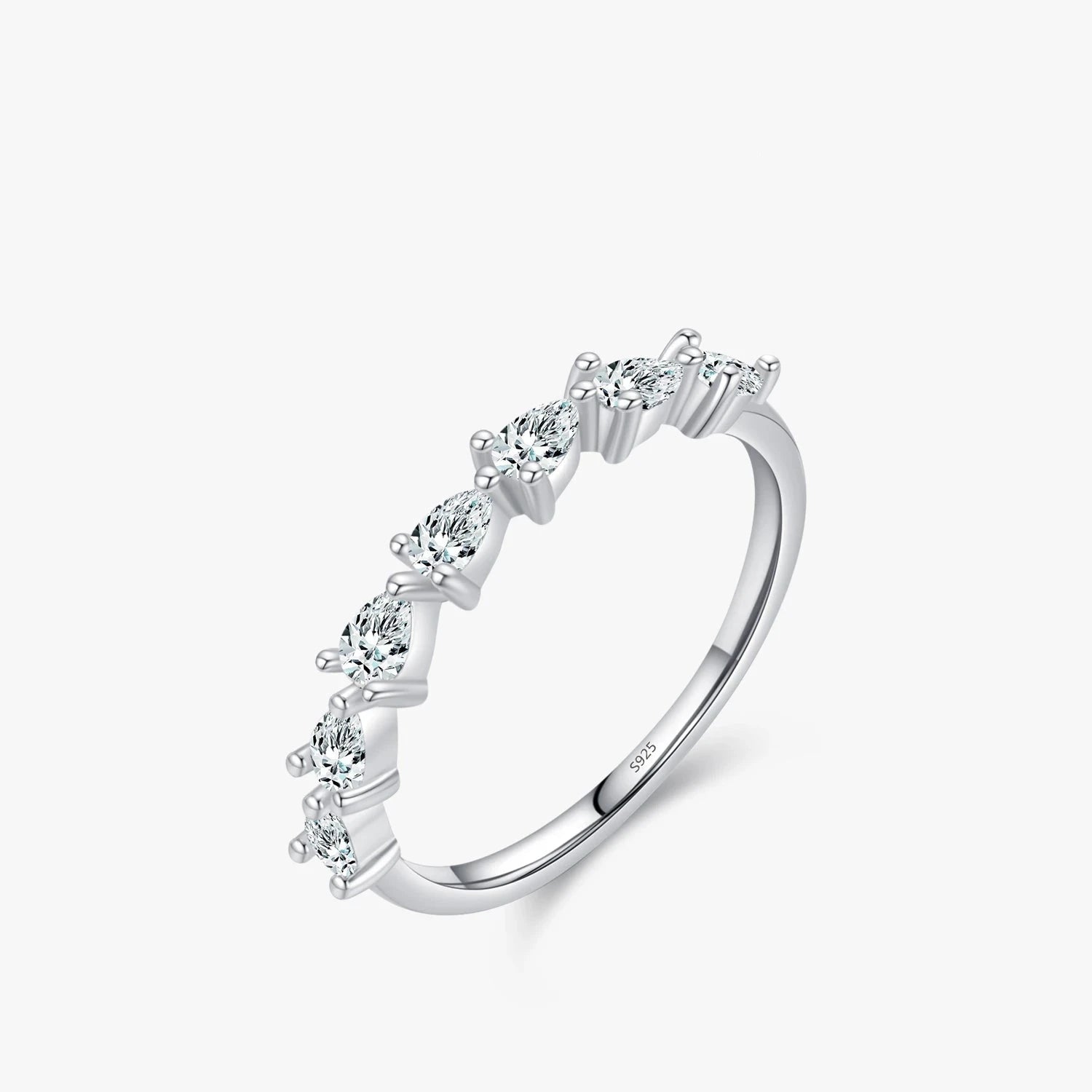 CZ ring in 925 sterling silver shown as a sleek silver ring