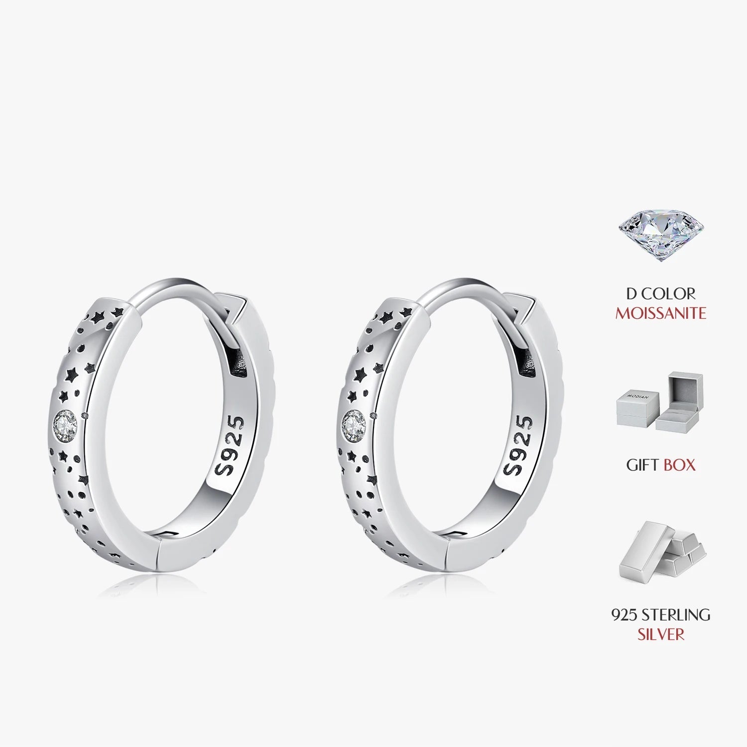 Sterling silver ear buckles with moissanite sparkle design