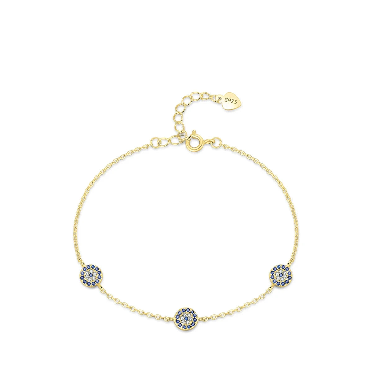 Elegant charm bracelet blue eye symbol in sterling silver