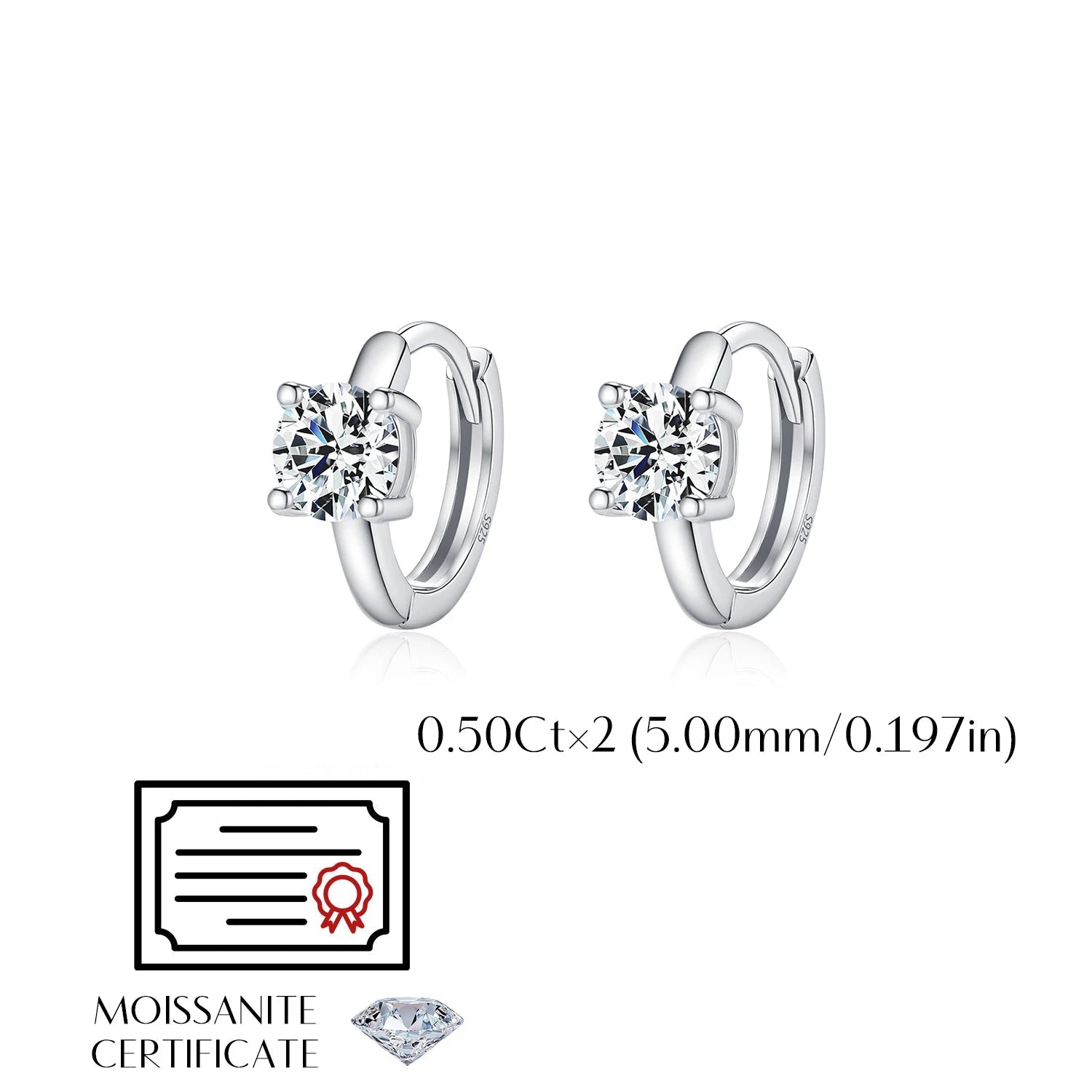 Elegant ear rings with modern round hoop and moissanite center
