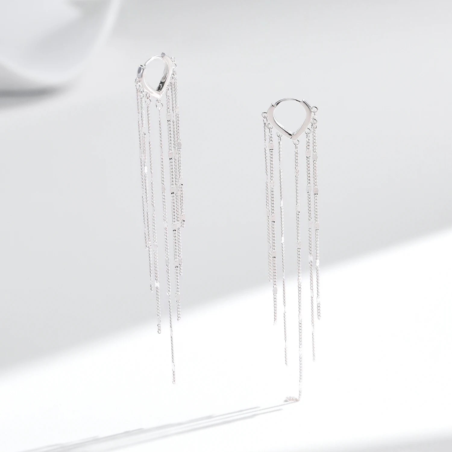 Sterling silver earrings long tassel hoops statement look