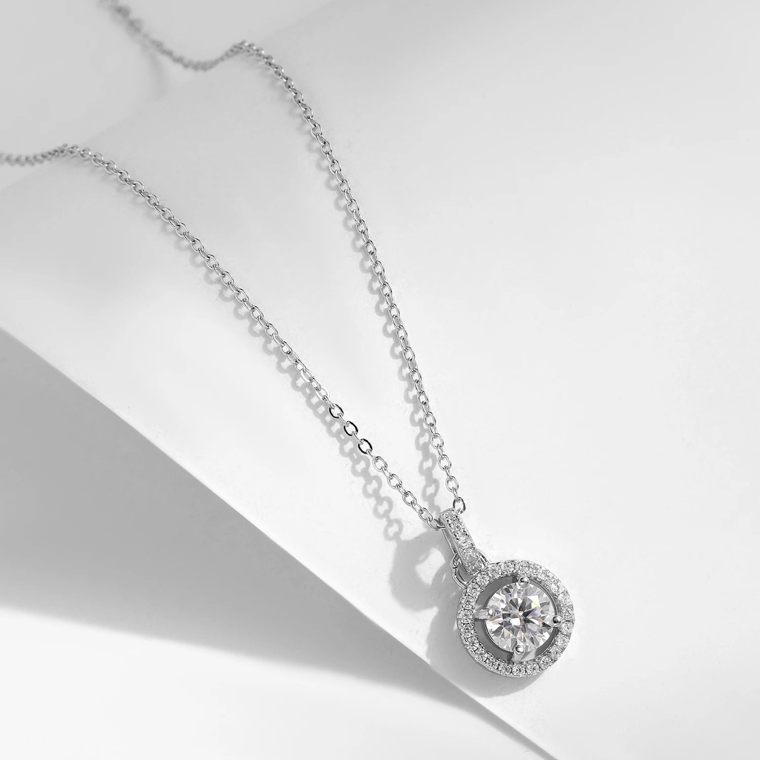 Layered long necklace look with moissanite jewelry pendant necklace