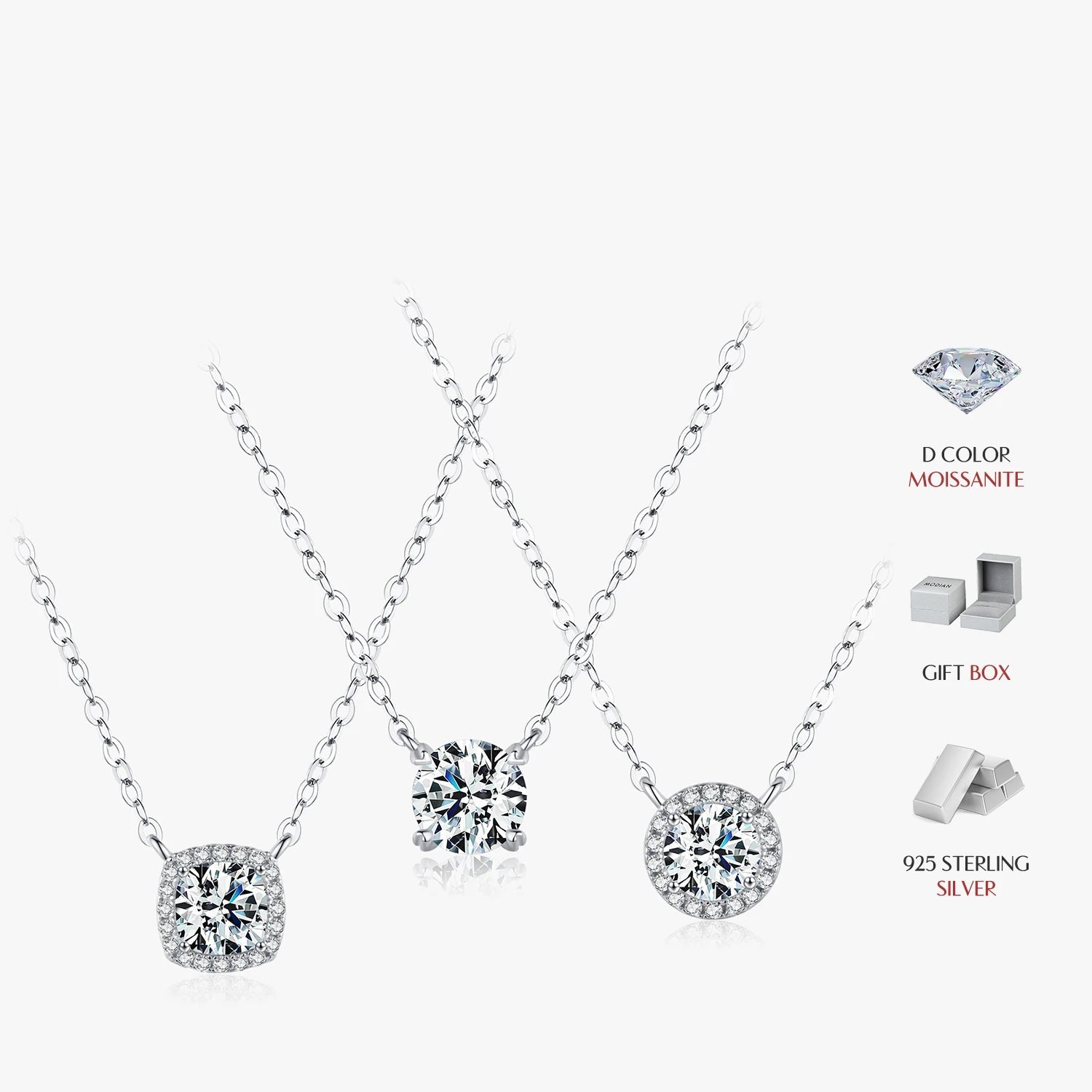 Square halo moissanite pendant necklace in 925 sterling silver