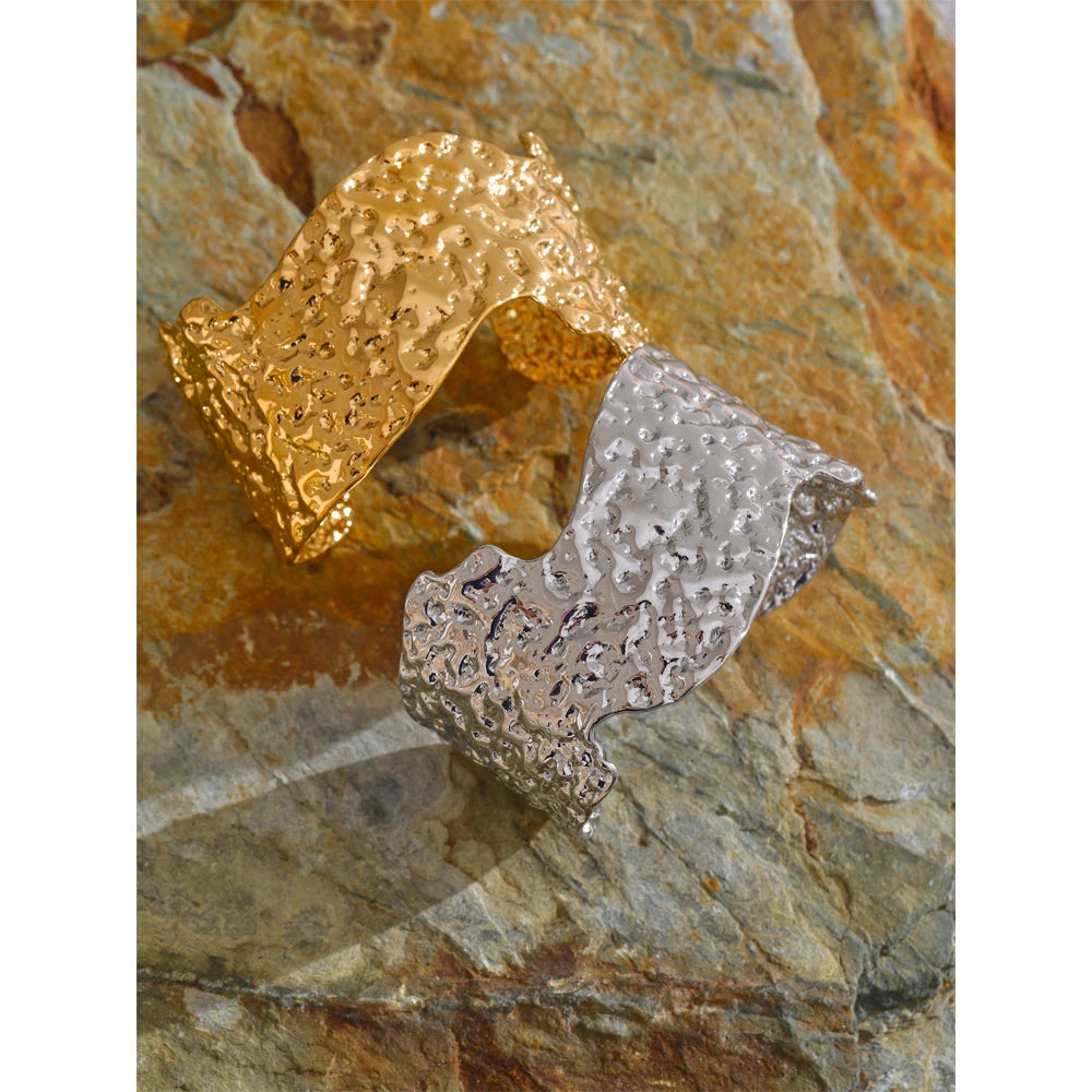 Hammered gold cuff bracelet for women