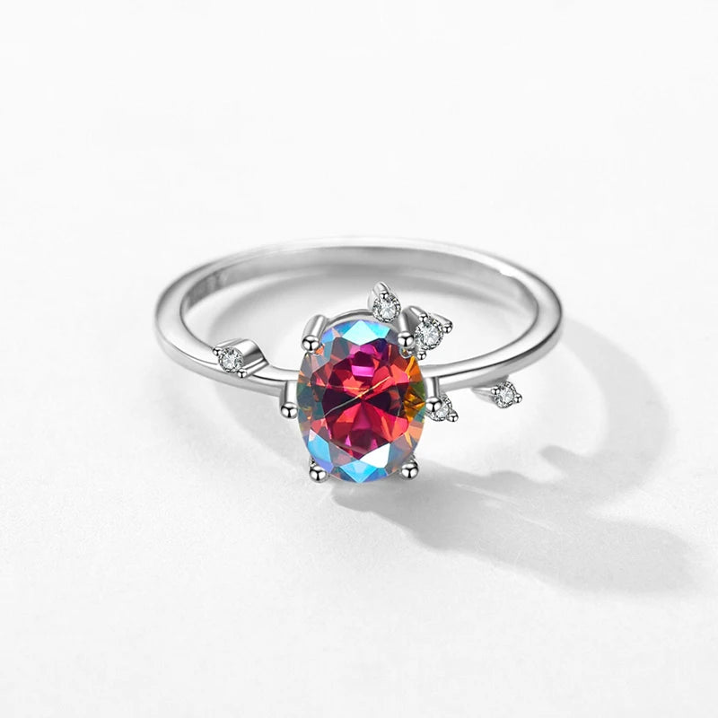 Sterling silver necklace earrings set complete with rainbow sparkle