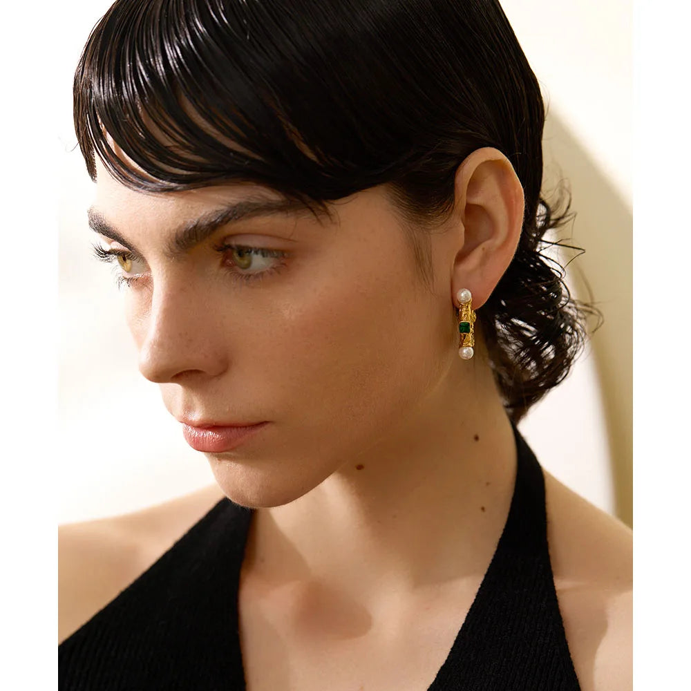 Gold hoop profile accented by cubic zirconia for earrings gold glow