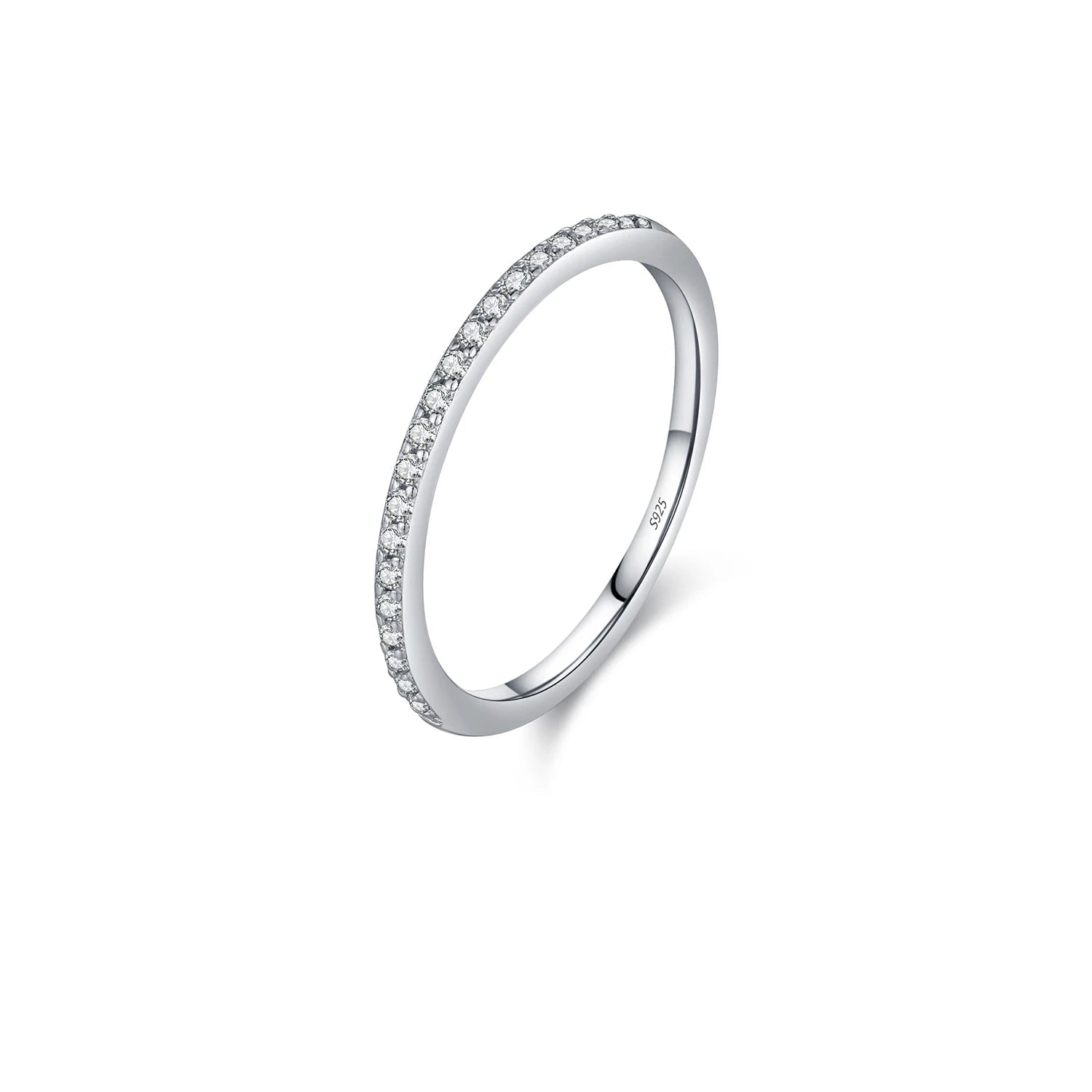 Thin moissanite ring wedding band in 925 sterling silver