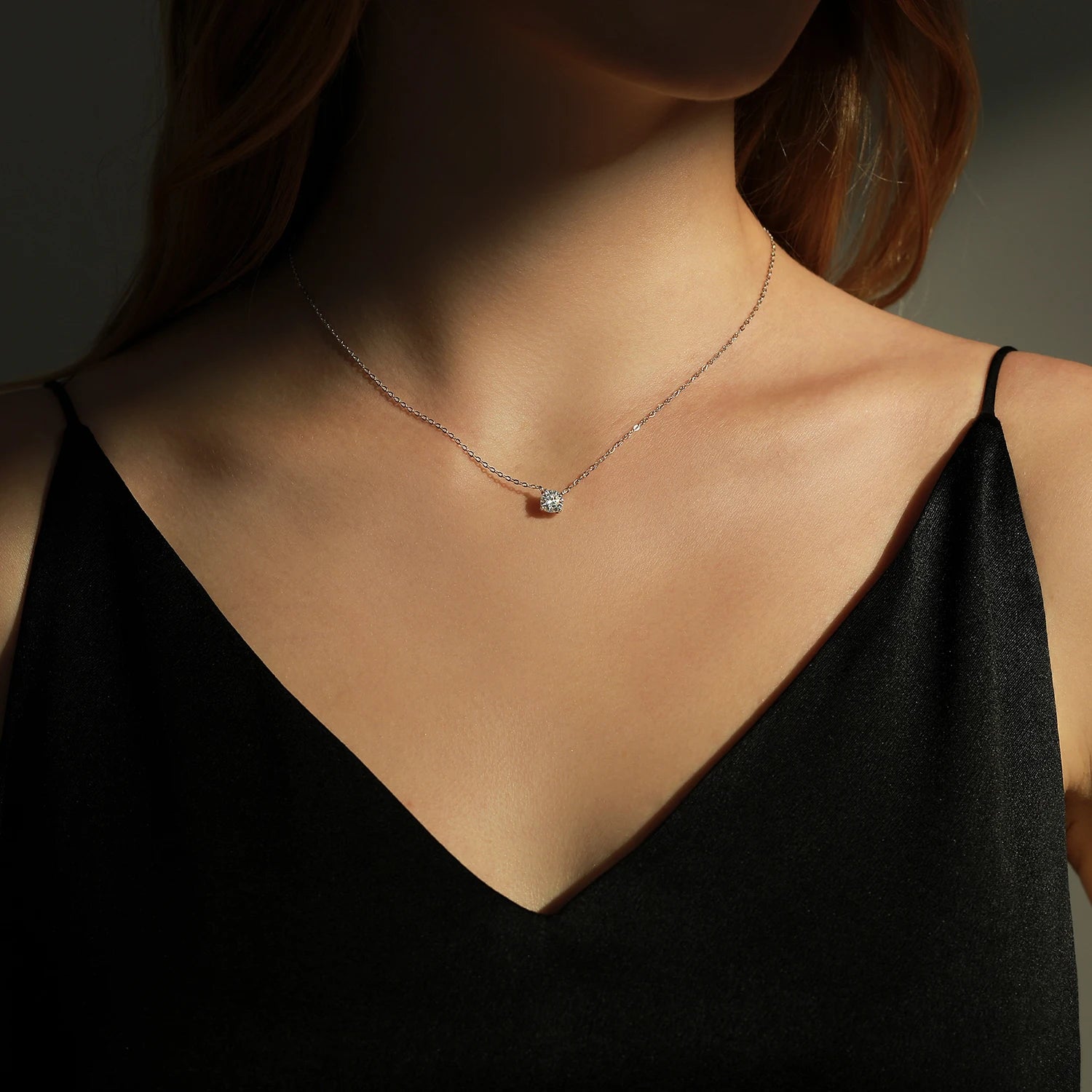 Pendant necklace layered as necklace and necklace with a moissanite chain