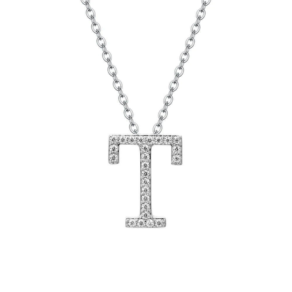 Necklace with the letter T on a sleek sterling silver necklace