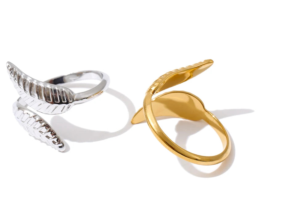 Stainless steel leaf ring gold plated for fashion