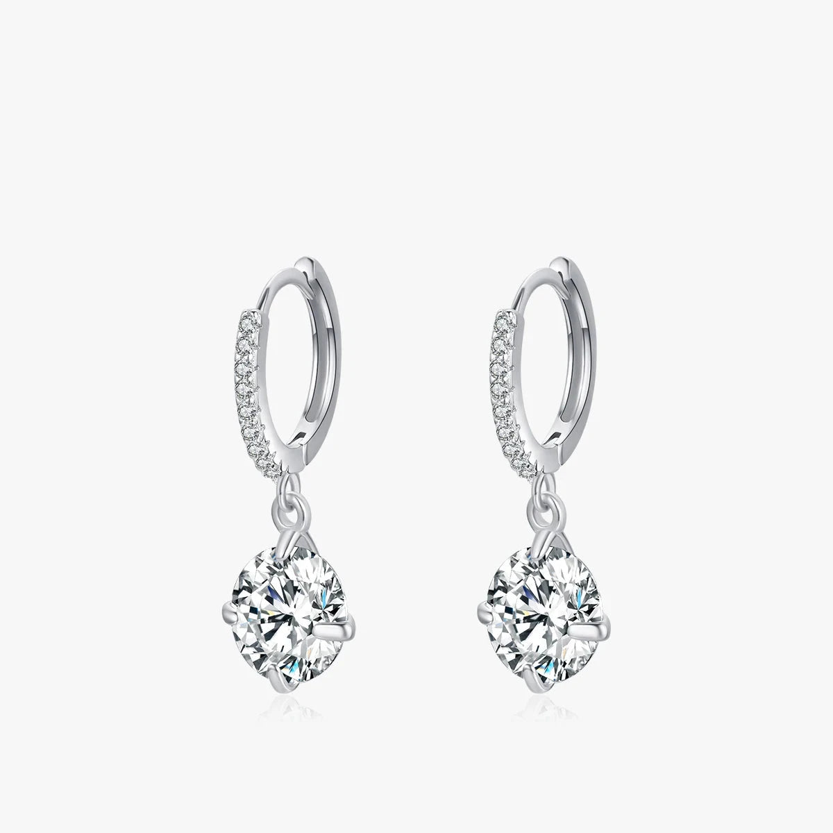 Shining 4CT round CZ swing hoop earrings 925 sterling silver