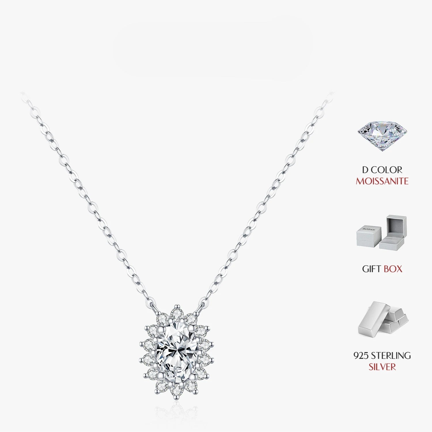 Women’s sterling silver chain necklace with bright moissanite