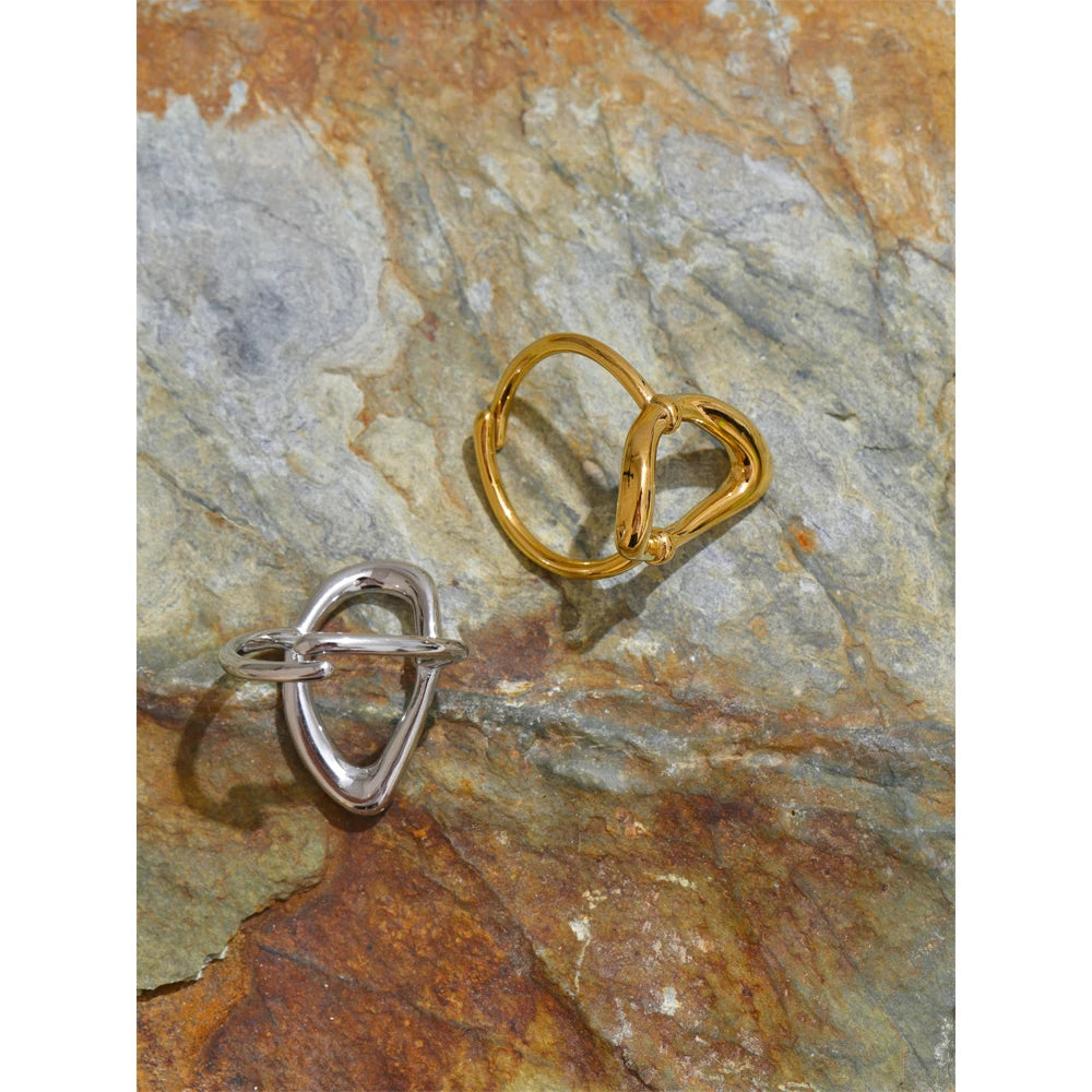 Stainless steel rings oval hollow open ring style