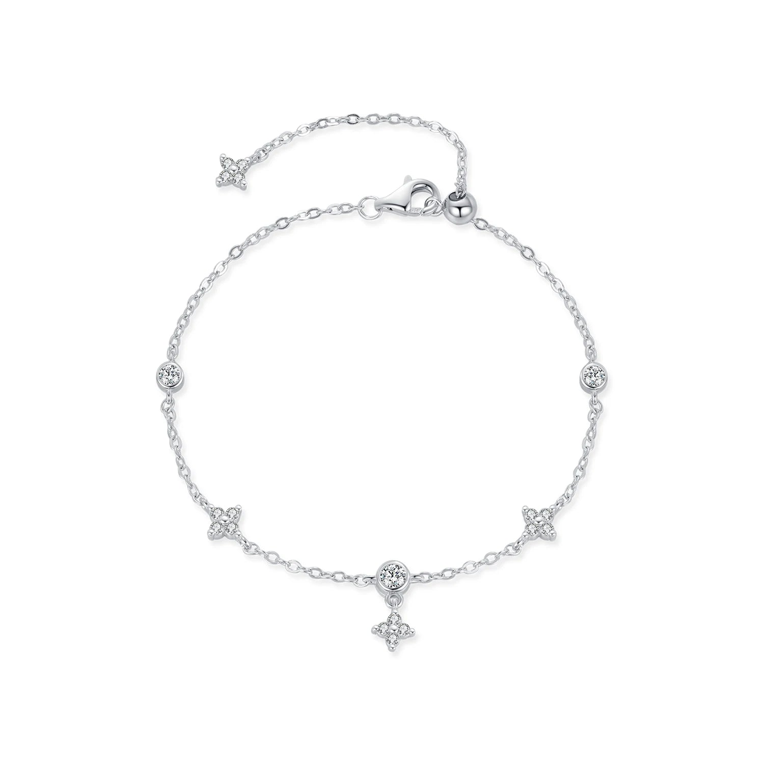 Charm for a bracelet styled with a lucky clover and cz brilliance