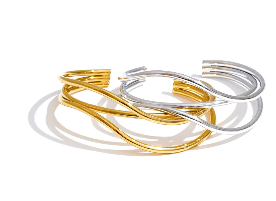 waterproof jewellery gold bracelet bangle plated stainless steel layered design