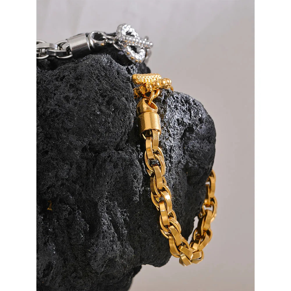 Elegant gold chain bracelet styled for layered wear
