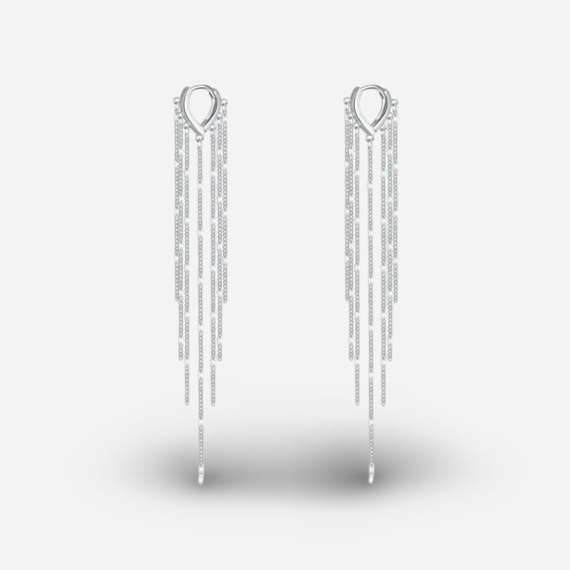 Long tassel hoop earrings in 925 sterling silver sparkle
