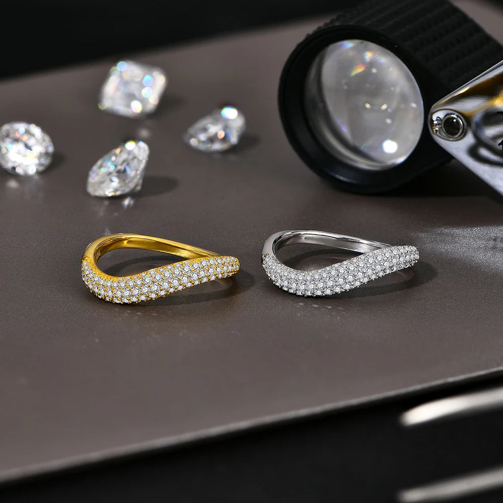 Sterling silver rings look with moissanite diamonds sparkle