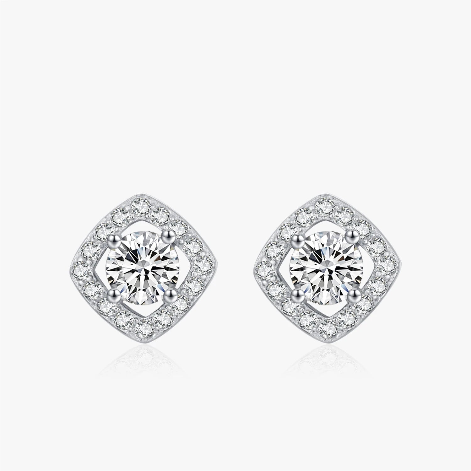 Sugar cube zirconia stud earrings in 925 sterling silver with bold sparkle