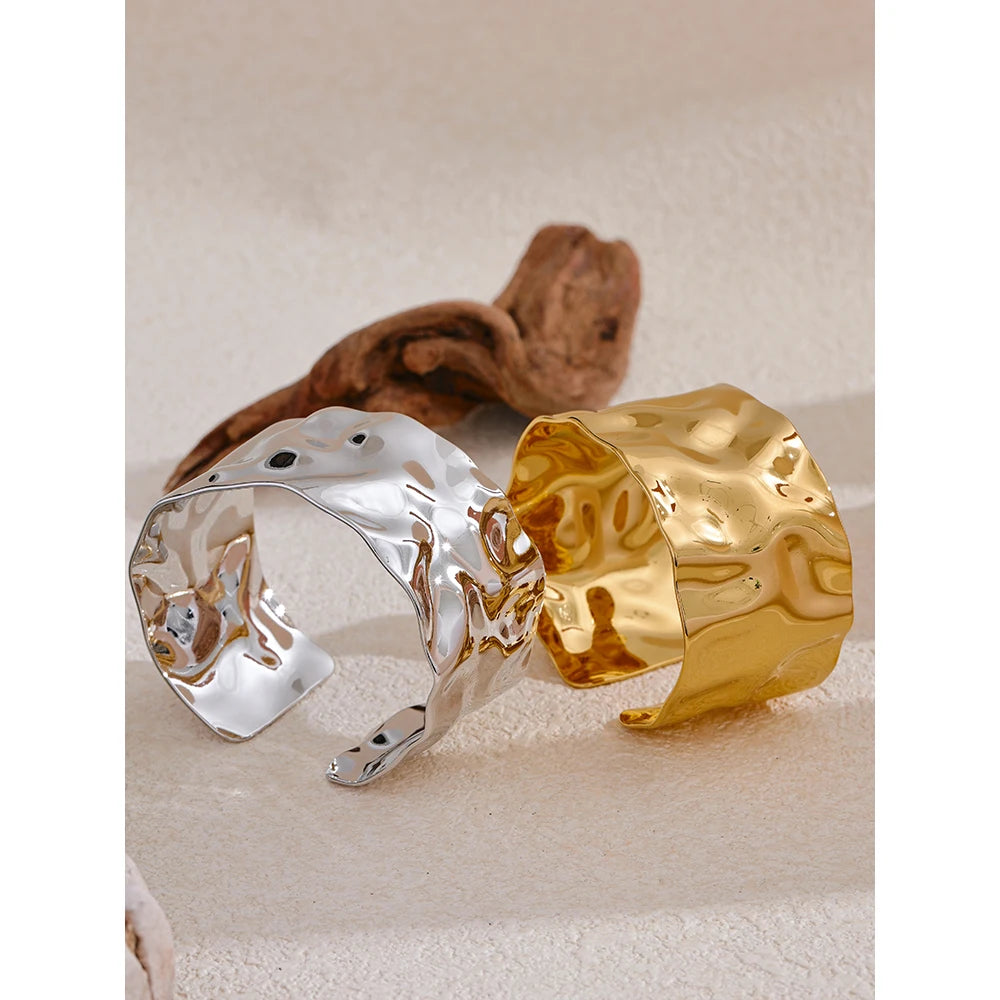 Gold cuff bracelet statement jewelry stainless steel ring wrist