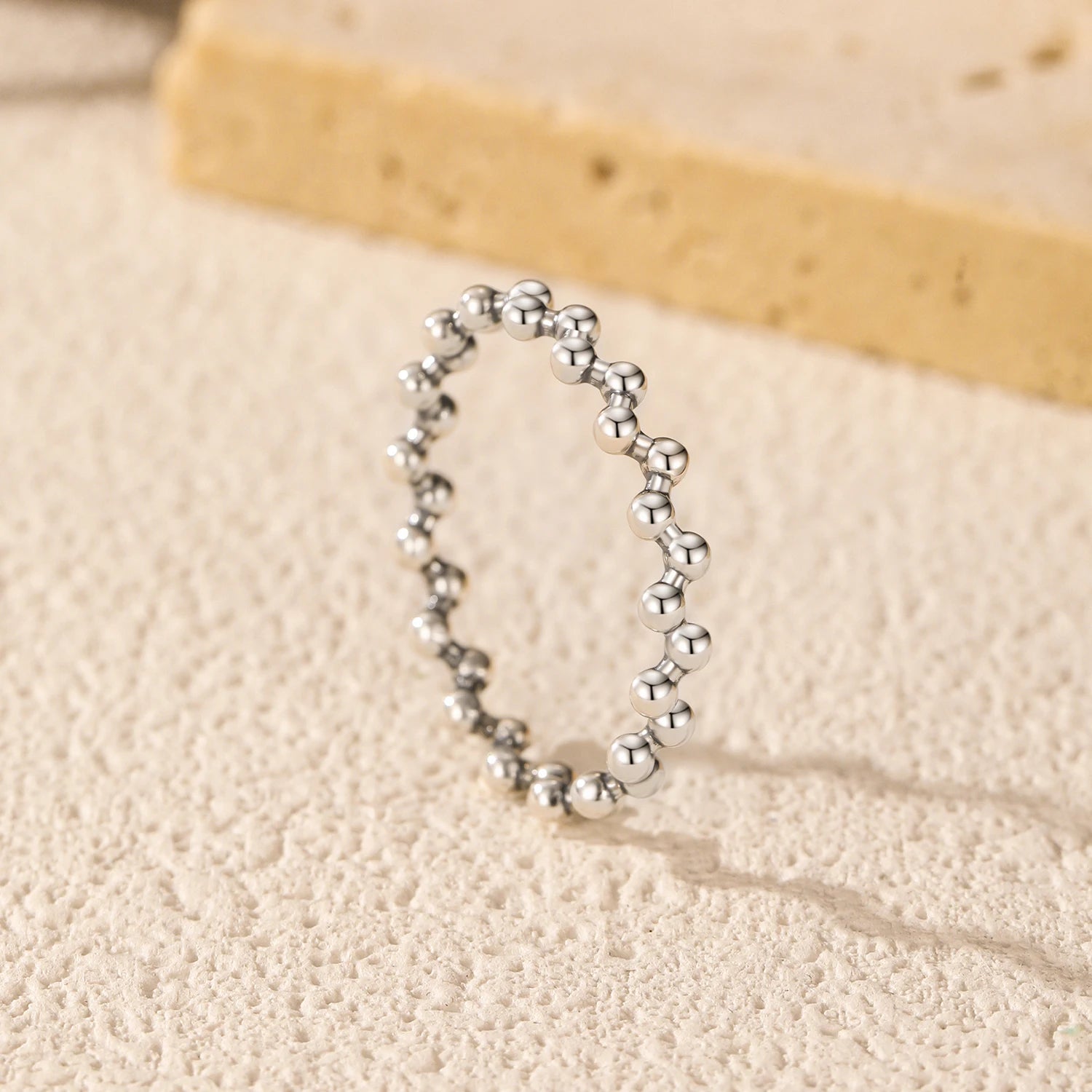 Silver ring vintage textured beads stack look