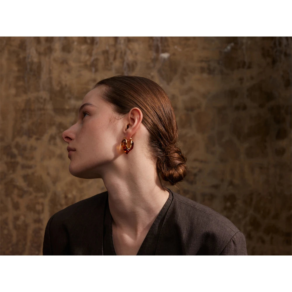 Hoop earrings stainless steel amber jewellery look