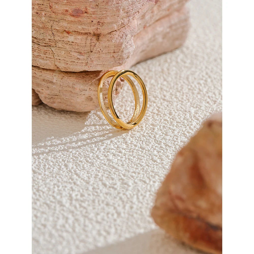 Sleek ring with gold plated stainless steel finish