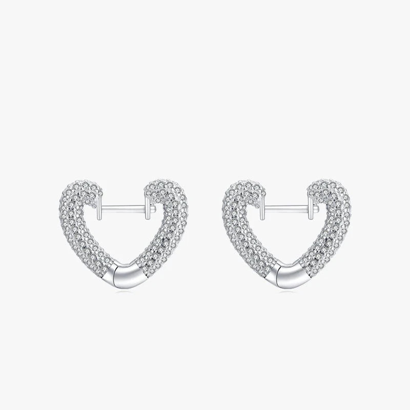 Sterling silver hoop earrings with heart earrings accent in 925 sterling silver