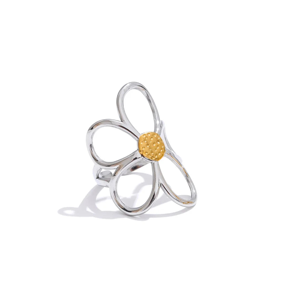 Daily wear finger ring accessory blending modern flower motif and classic finish
