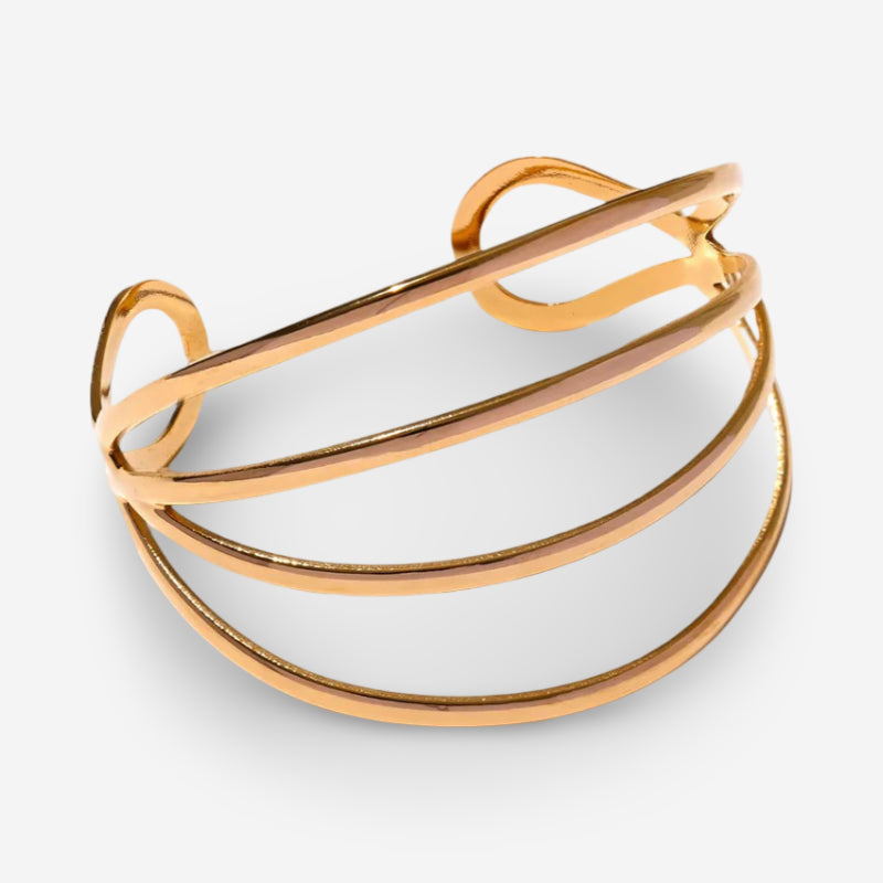 Personalized geometric hollow cuff bracelet in gold plated stainless steel