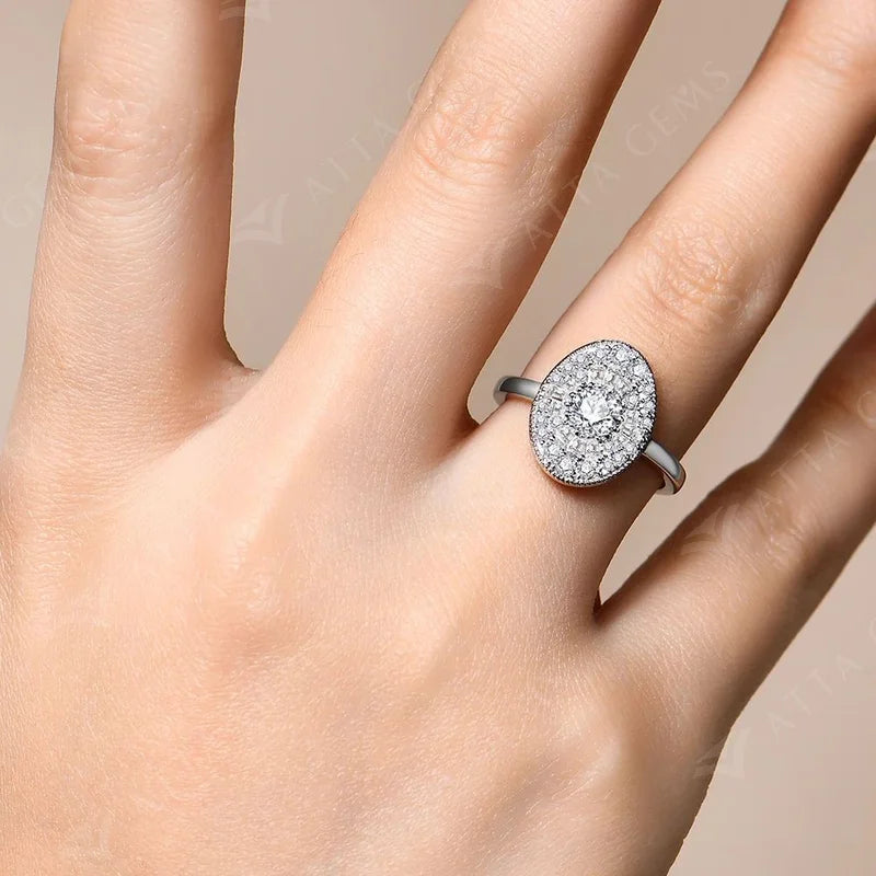 Close view showing ring size from ring on a moissanite ring