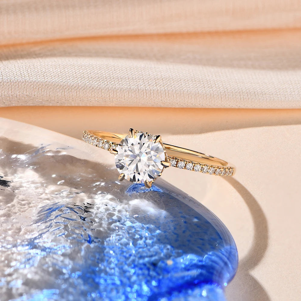 Moissanite engagement ring showing bright ring moissanite sparkle