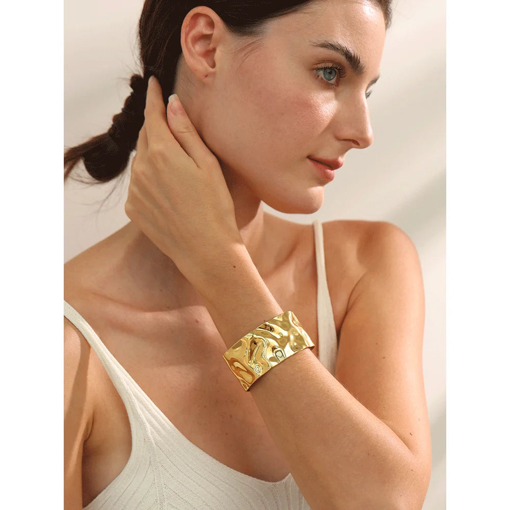 Bracelet with gold plated wide open cuff bangle look