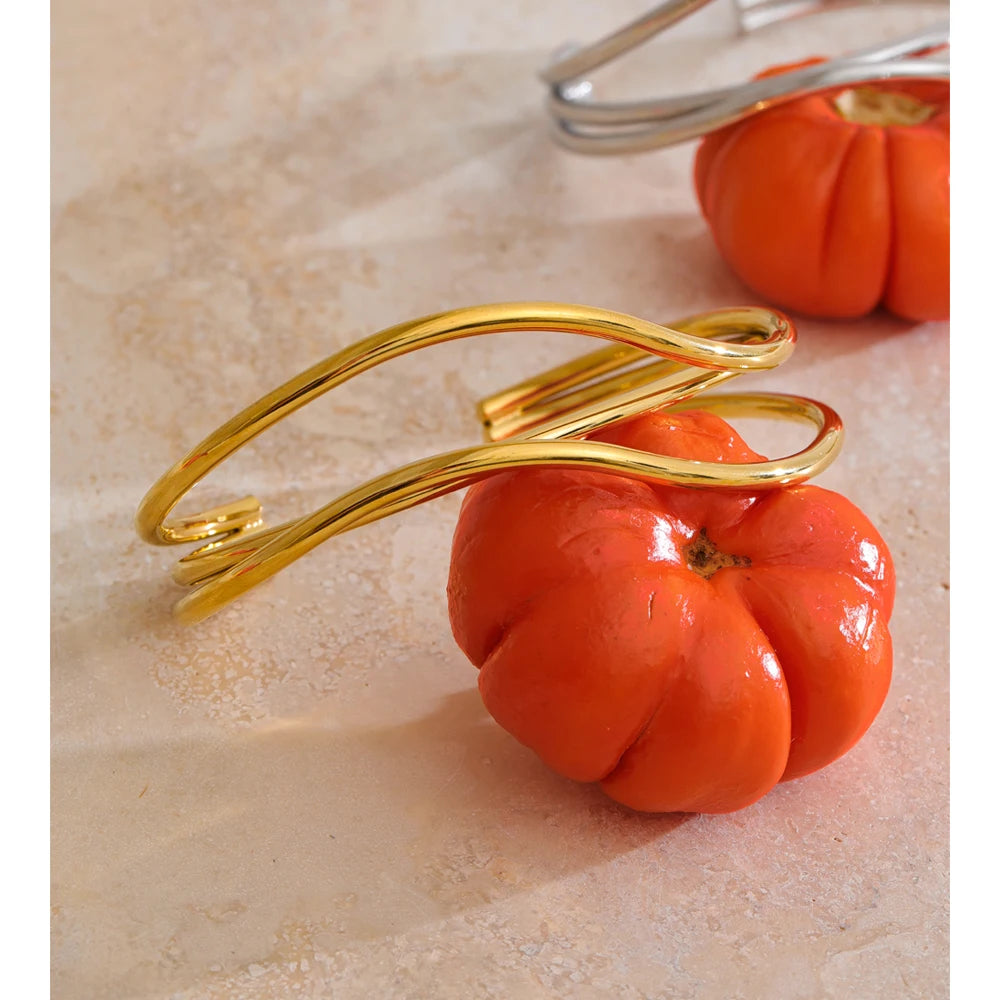 minimalistic gold bangle bracelet dual-layer open cuff stainless steel