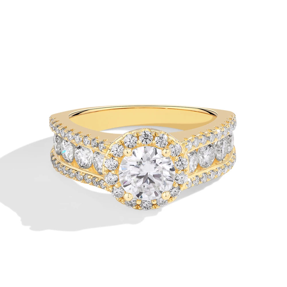 Rings with moissanite stacked around a 1.0ct round cut moissanite ring