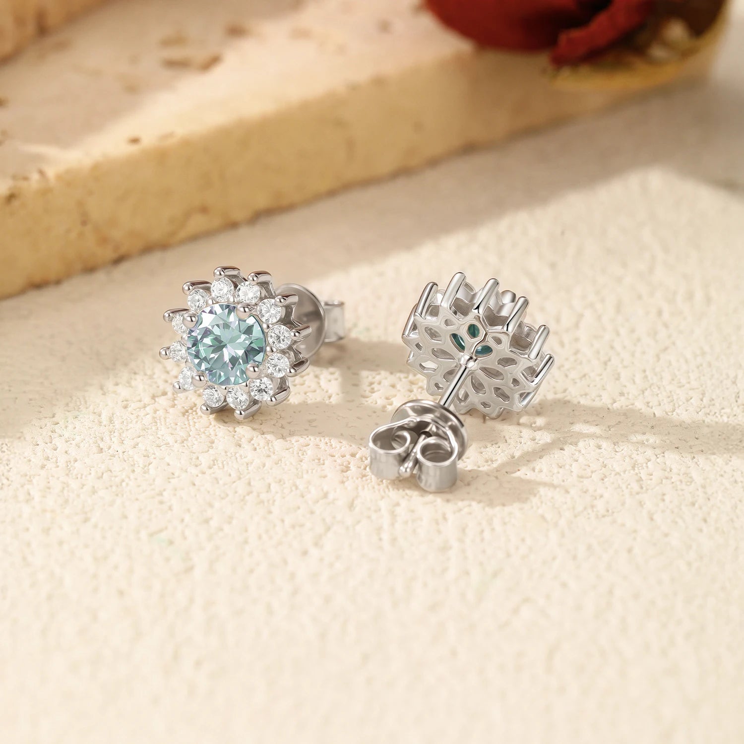 Elegant stud earrings for women with sparkling halo design