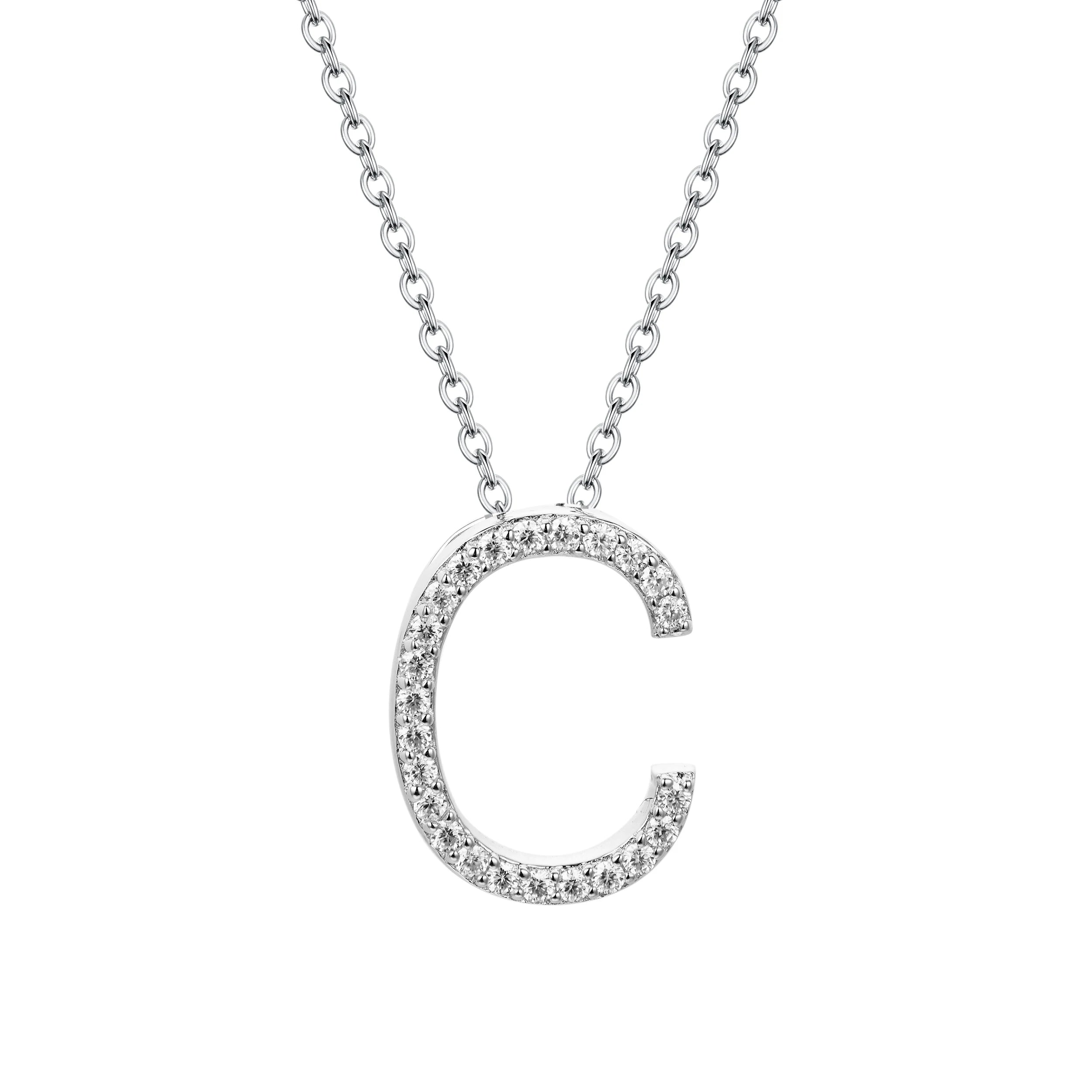 Pendant view of necklace letter C styled as a necklace charm
