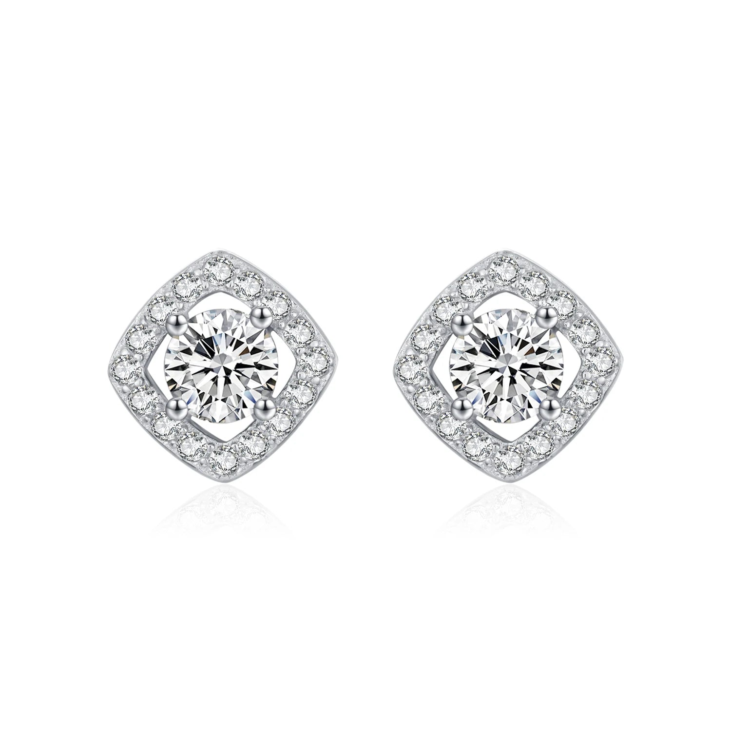 Women wearing 925 sterling silver sugar cube zirconia earrings for evening look