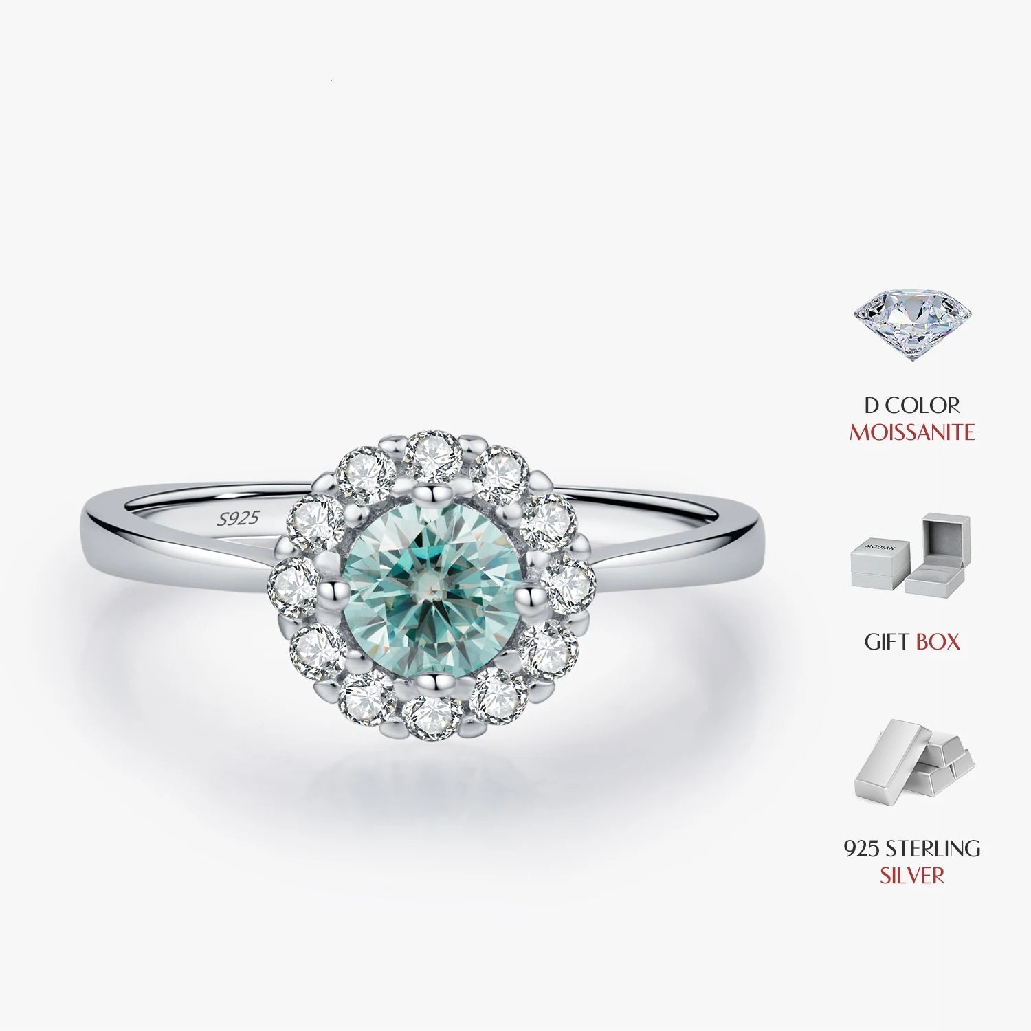 Moissanite jewelry rings halo style green center stone
