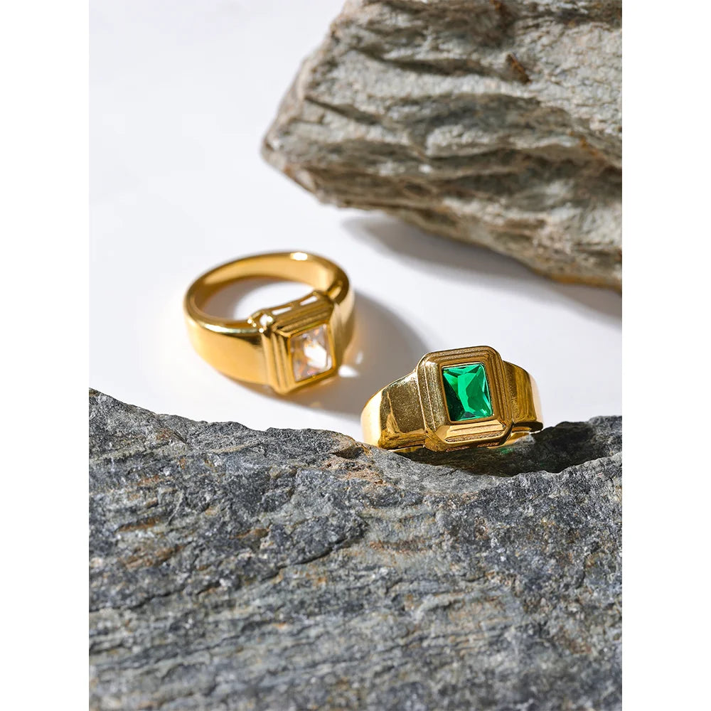 Stainless steel rings design with square zirconia setting