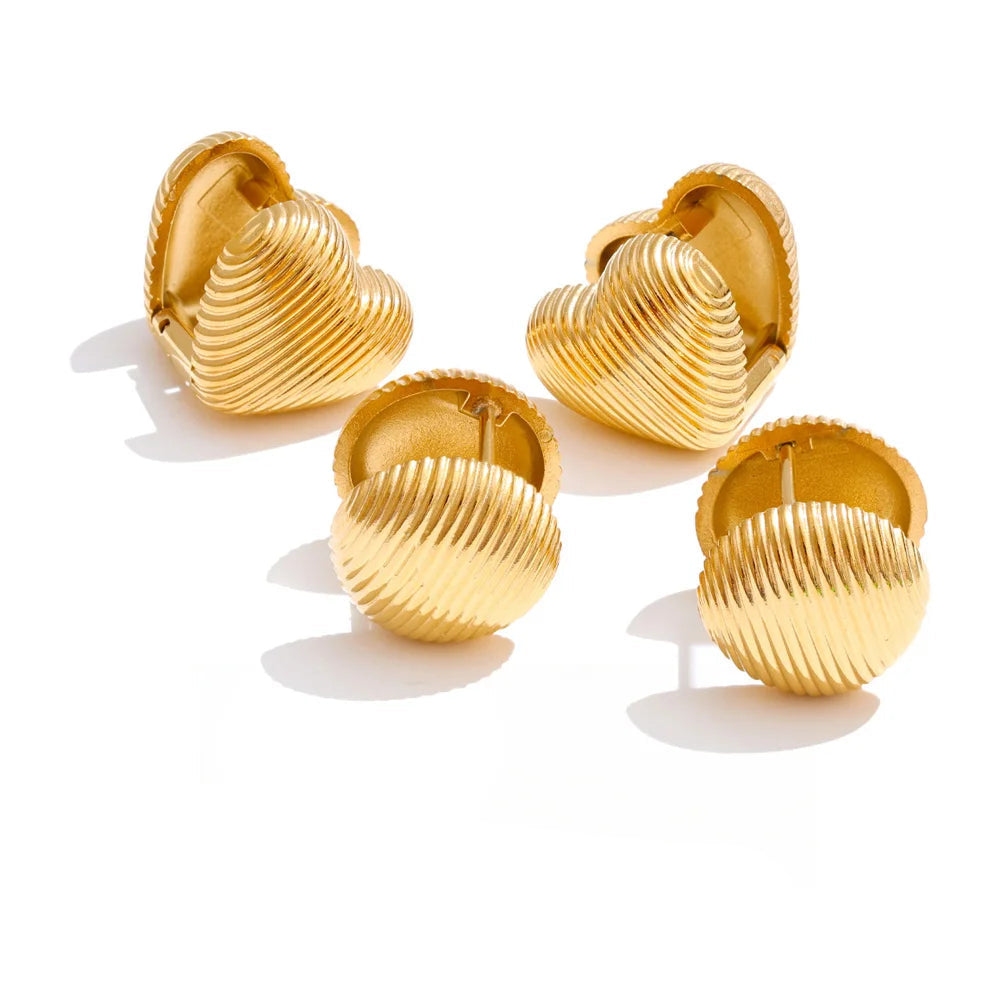 Gold plated double sided heart hoop earrings in stainless steel