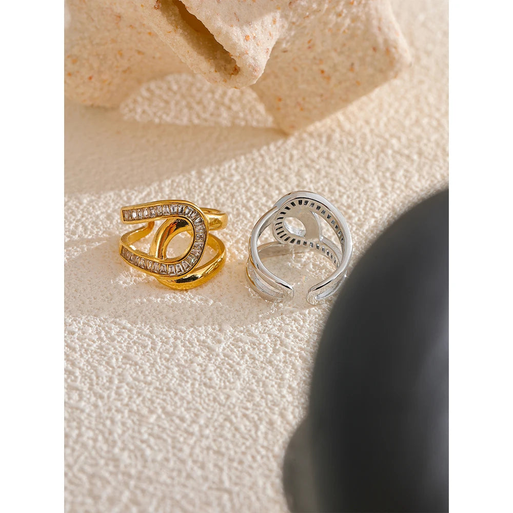 CZ rings featuring elegant placement of cubic zirconia in steel